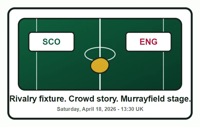 Original illustrated rugby field card for Scotland Women vs England Women at Murrayfield